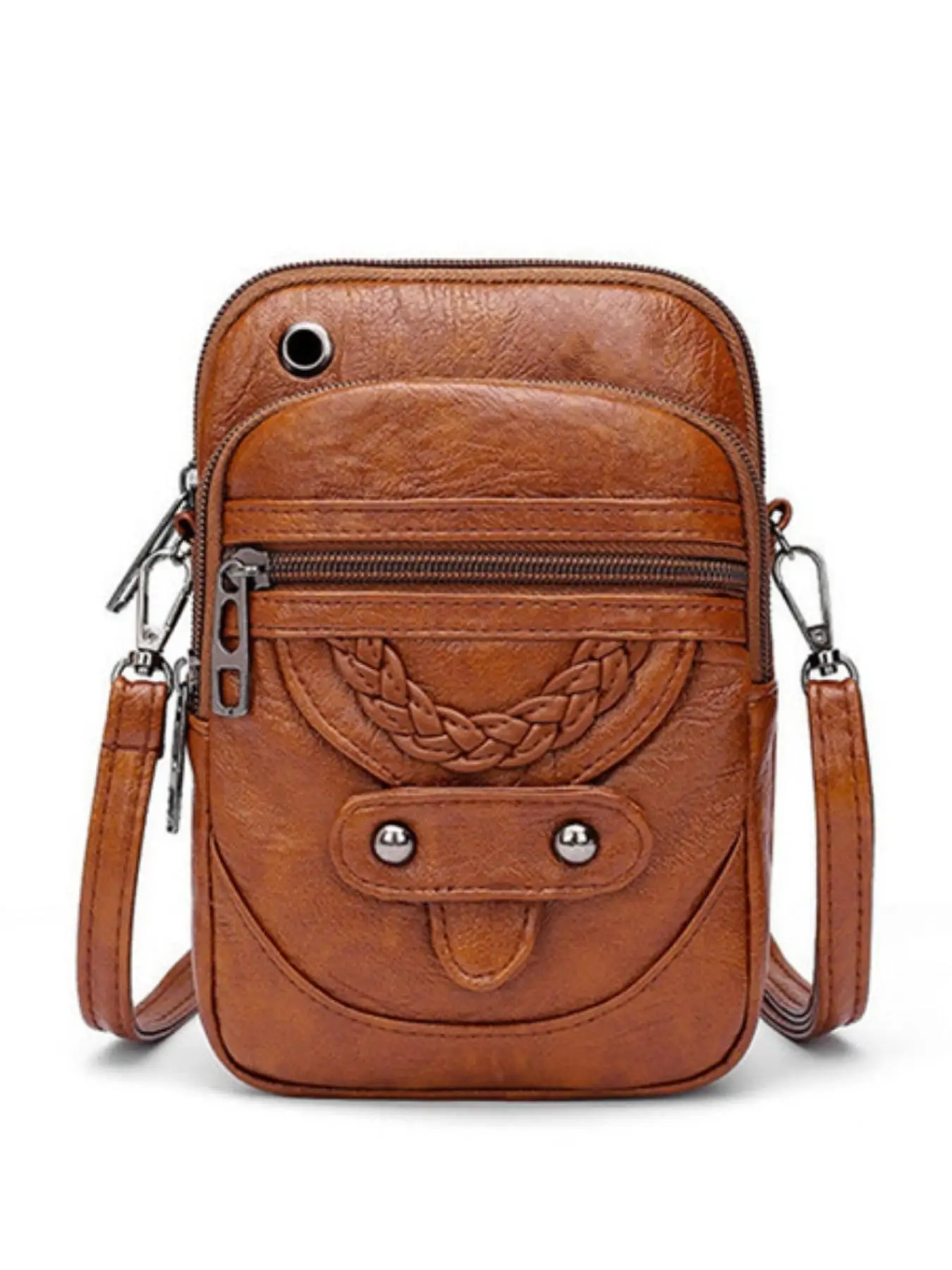 High-Quality Fashion Women's Vintage Multi-Pocket Shoulder Bag, Rivet PU Leather Crossbody Wallet Mini Purse for All Seasons