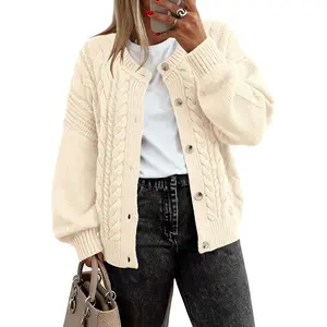 Chunky Cardigan Sweaters for Women Fall Fashion Button Long Sleeve Loose Cable Knit Winter Coats Outerwear