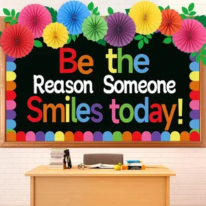 Classroom Bulletin Board Decorations with  Paper Fans Inspirational Be The Reason Someone Smiles Today Bulletin Board Set for  to School Motivational Office  Wall Door Chalkboard Decor