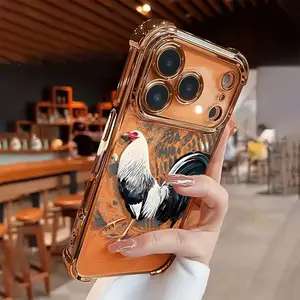 Cool rooster pattern new electroplated transparent TPU airbag shock-proof phone case suitable for iPhone 17 Pro Max 16 15 14 13 12 11 - simple and fashionable shock-proof soft case for protection, personalized and creative protection cover.
