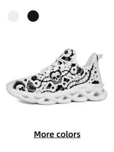Unisex Elegant White Thorn Skull Dark Trendy Sneakers, Skin-Friendly Mesh, High Elastic Shock-Absorbing Sole, Anti-Slip, Stable & Foot-Friendly, for Daily Commute, Outdoor & Casual Wear