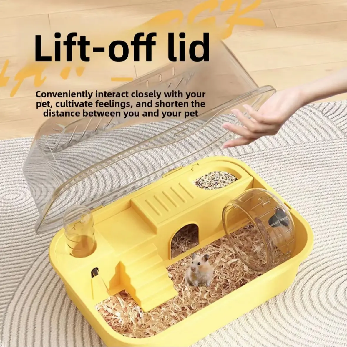Luxury Acrylic Hamster Cage, Large Space Design, Golden Color Portable Habitats, Durable & Safe Materials, Ideal for Small Pets