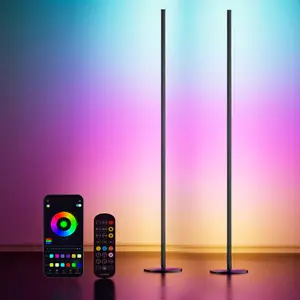 Smart RGBIC LED Corner Floor Lamp Pack of 2 – Music Sync, App & Remote, Color Changing Light for Gaming, Parties & Home Décor