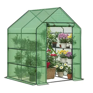 Grezone Walk in Greenhouse,Portable Green House for Outdoors with Thicken PE Cover,3 Tiers 8 Shelves for Plants,Flowers,Seedling Garden Pot