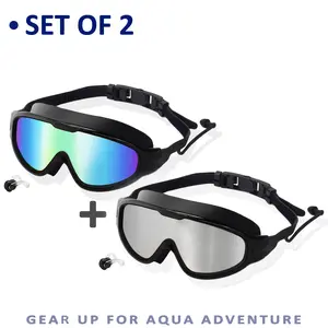 2 Packs Swim Goggles for Adults & Kid- Anti-Fog Full-Coverage, 3-Color UV Lens, Waterproof Earplugs & Nose Clip, Fit Outdoorfun Swimming Accessories