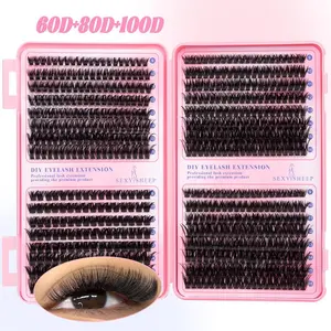 Sexysheep Eyelash Cluster Set, Diy Eyelash Clusters, Dense Long Curly Lashes, DIY Eyelash Extension Kit, Beginner Friendly, Multiple Lengths, Soft Lightweight Curled Eyelashes, Waterproof Long-Lasting, DIY False Eyelashes