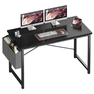 Computer Desk 44 Inch with Storage Bag - Large Home Office Desk for Bedroom, Gaming Writing Study Table - Sturdy Steel Frame, Modern Simple Design - Spacious Workstation with Side Pocket (Black/White/Rustic Brown)