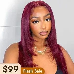 Wiggins Hair 99J Burgundy Layered Cut Style Straight Wig Pre Cut 4x4 Closure Lace Ready To Go Pre Plucked Human Hair Glueless Wigs TikTokShopBlackFriday
