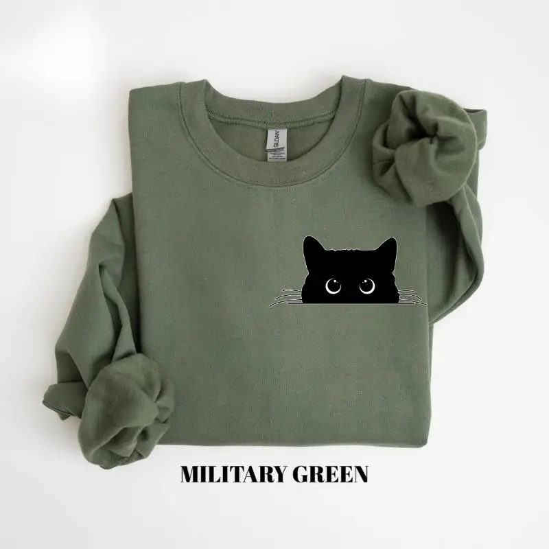 Gildan Cute Black Cat Halloween Sweatshirt, Spooky Cat Crewneck for Women, Fall Graphic Sweatshirt, Halloween Party Outfit, Trendy Autumn Gift Gift for Women
