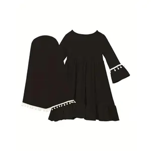 Muslim Ramadan Skirt Women's Small Size Middle Eastern Traditional Spring and Autumn Long Sleeve Dress + Headscarf Two-Piece Youngsters's Clothing
