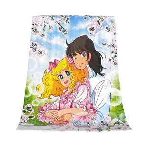 Anime Candy Pattern Flannel Throw Blanket, All-Season Comfort Wrap for Sofa, Office, Travel - Digital Print Glam Style, Ideal Christmas Birthday Gift for Friends