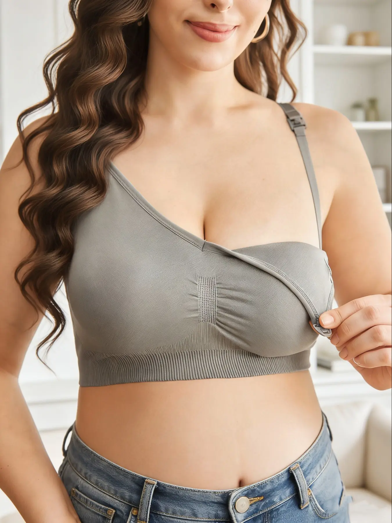 Plus Size Seamless Maternity Solid Bra with Removable Sponge Pads, Adjustable Straps, Postpartum Nursing Support, Casual Style, All Seasons, Maternity Bras for Breastfeeding