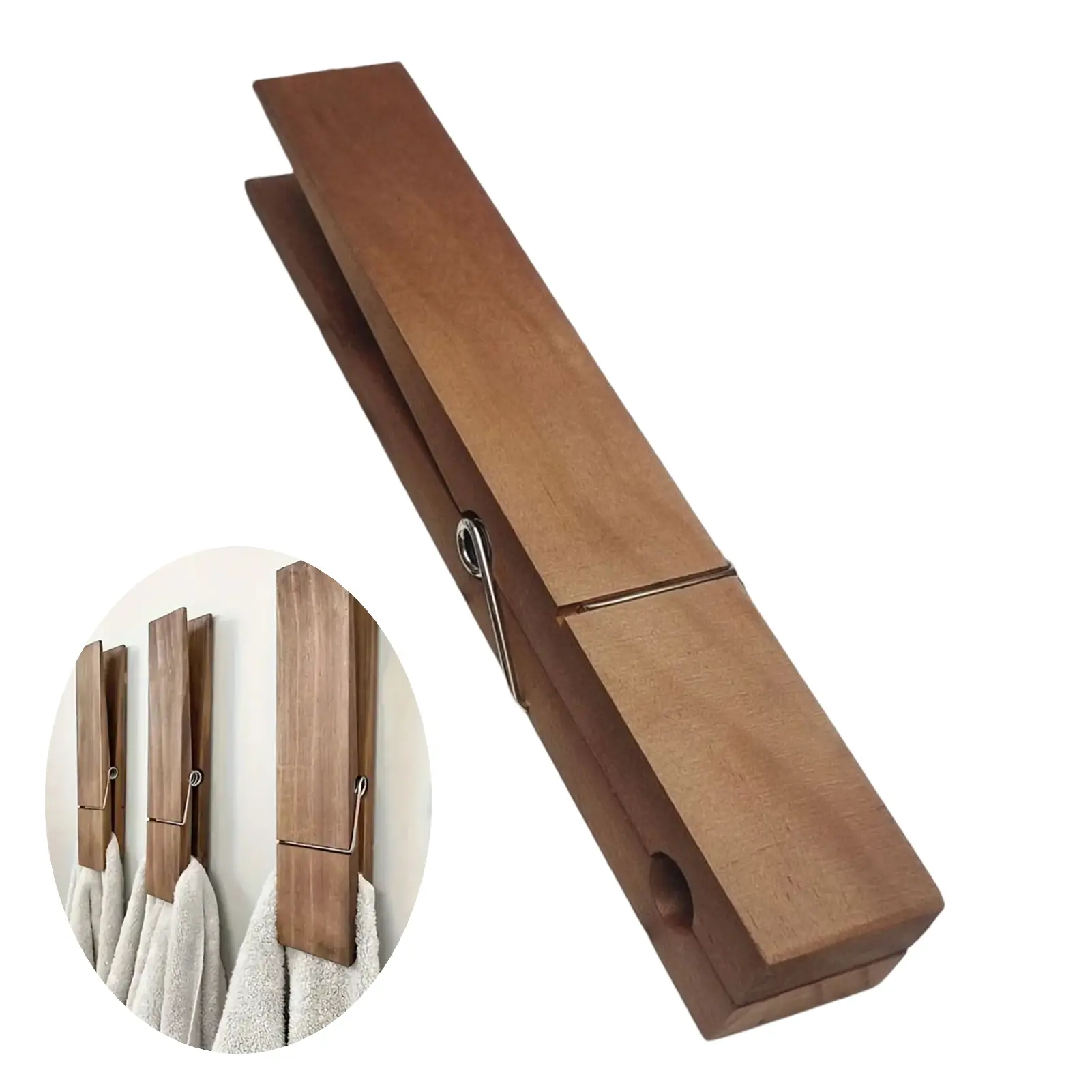 Large Wooden Clothespins 11.81in x 1.57in Towel Clips, Heavy Duty Laundry Hangers, Rustic Wood Underwear Drying Pegs, Wall Mount Towel Holder for Bathroom Decor, Strong Grip Clothing Pins for Household Use, Multi-purpose Storage Organizer Clamps