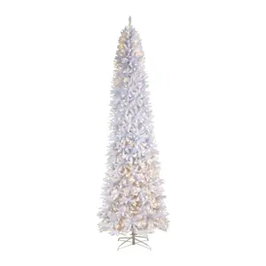 Nearly Natural  11 ft. Slim White Artificial Christmas Tree with 950 Warm White LED Lights & 2836 Bendable Branches