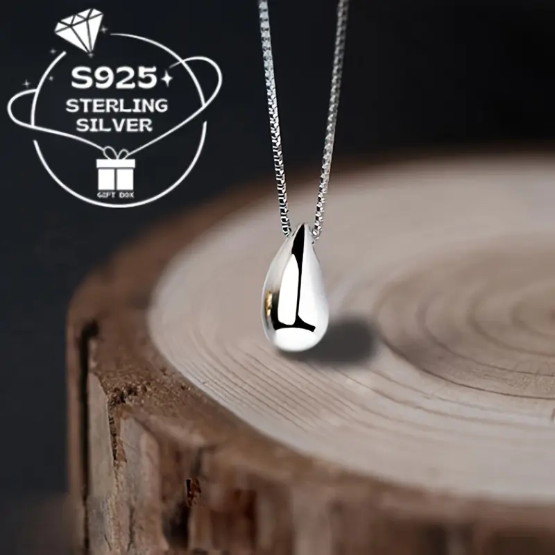 925 Sterling Silver Water Droplet Pendant Necklace - Unisex Elegant Accessory for Daily Wear, Party Use, Ideal Gift for Jewelry Lovers
