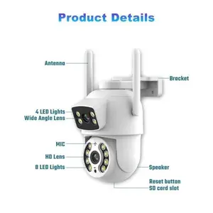 Smart Dual Video 4mp Outdoor Wireless CCTV Ptz Camera, Professional Dual Lens Surveillance, Sim Card Home Security Camera