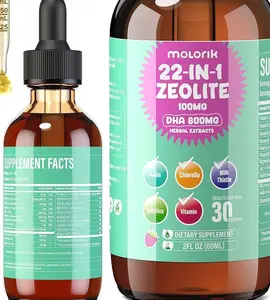 Zeolite Detox for Kids and Adults, Herbal Detox with 800mg DHA, 500mg Inulin, Probiotics & Vitamin B12, D3, C, B6, Cilantro Extract Cleanse to Support Brain, Immune, Gut, Energy, Berry Flavor, 60ML