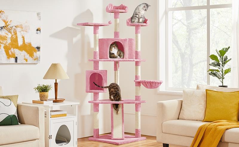 【Valentine Gift】Yaheetech 79" Modern Cat Tree with Condos Perches Basket & Sisal-Covered Scratching Posts for Indoor Cats - Home