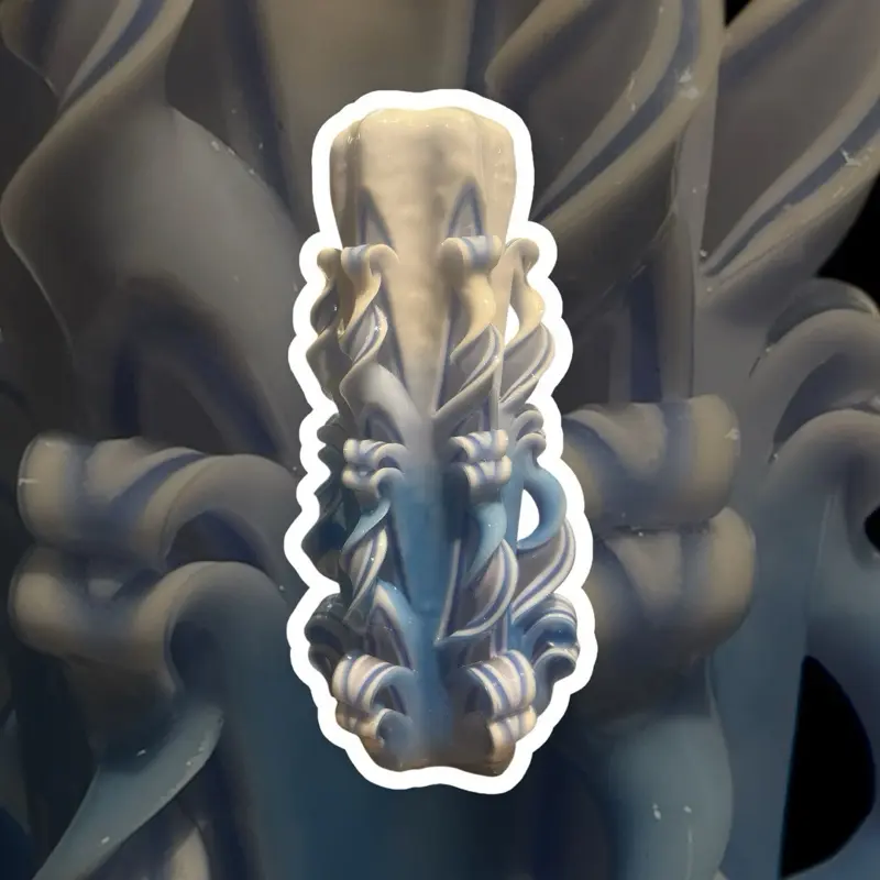 White blue white 1/2 blue carved candle Decoration