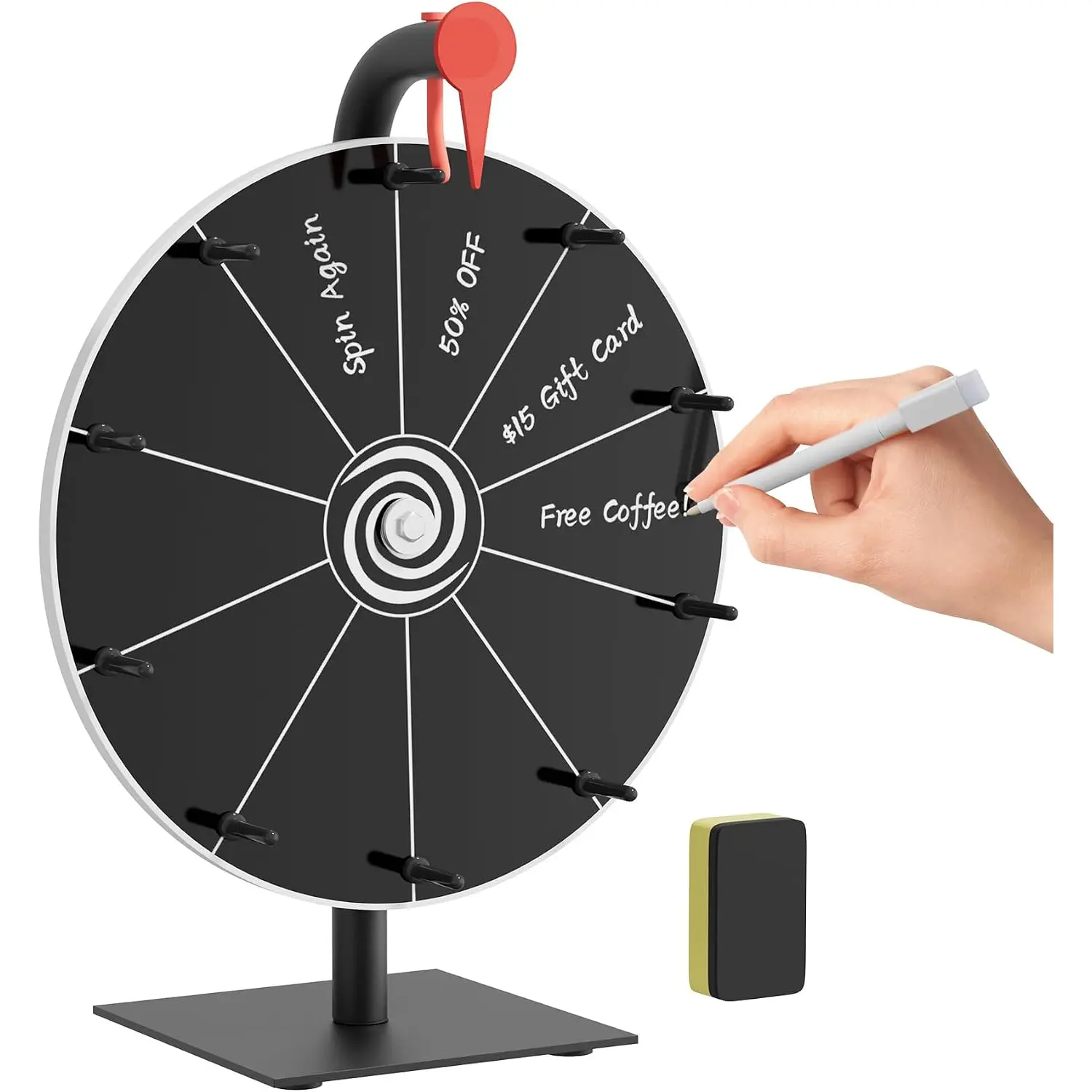 12-Inch 10-Slot Steel Prize Spin Wheel Kit with Stand, Dry Erase Marker & Eraser, Portable Party Fun Game for Home Parties, Carnivals