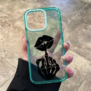 Phone Case for iPhone17 16 Plus 15 Pro Max 14 13 12 11 Skeleton Kiss Gesture Pattern Non-Yellowing Shockproof Soft Silicone Transparent Cover