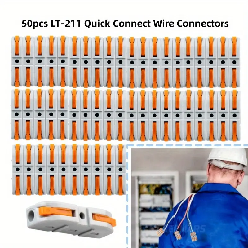 50Pcs Quick Connect Cable Connectors with Bidirectional Drive Rods, Gray & Orange Levers, 32A/250V, 24-12 AWG, Braided & Solid Wire Support, Aging Resistance, Cleaner & Space-Efficient Connections, Low Maintenance for Home Improvement Electrical Supplies