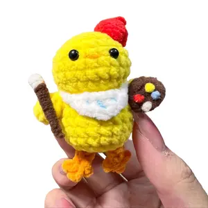 Handmade Amigurumi Crochet Chicken with Paint Palette Plushie