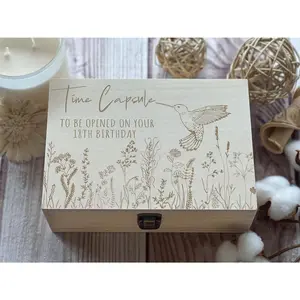 1st Birthday Time Capsule:To Open on Your 18th Birthday, Engraved Keepsake Box, Baby's Memory Box, Wedding Anniversary Gift (Size 1 Natural)