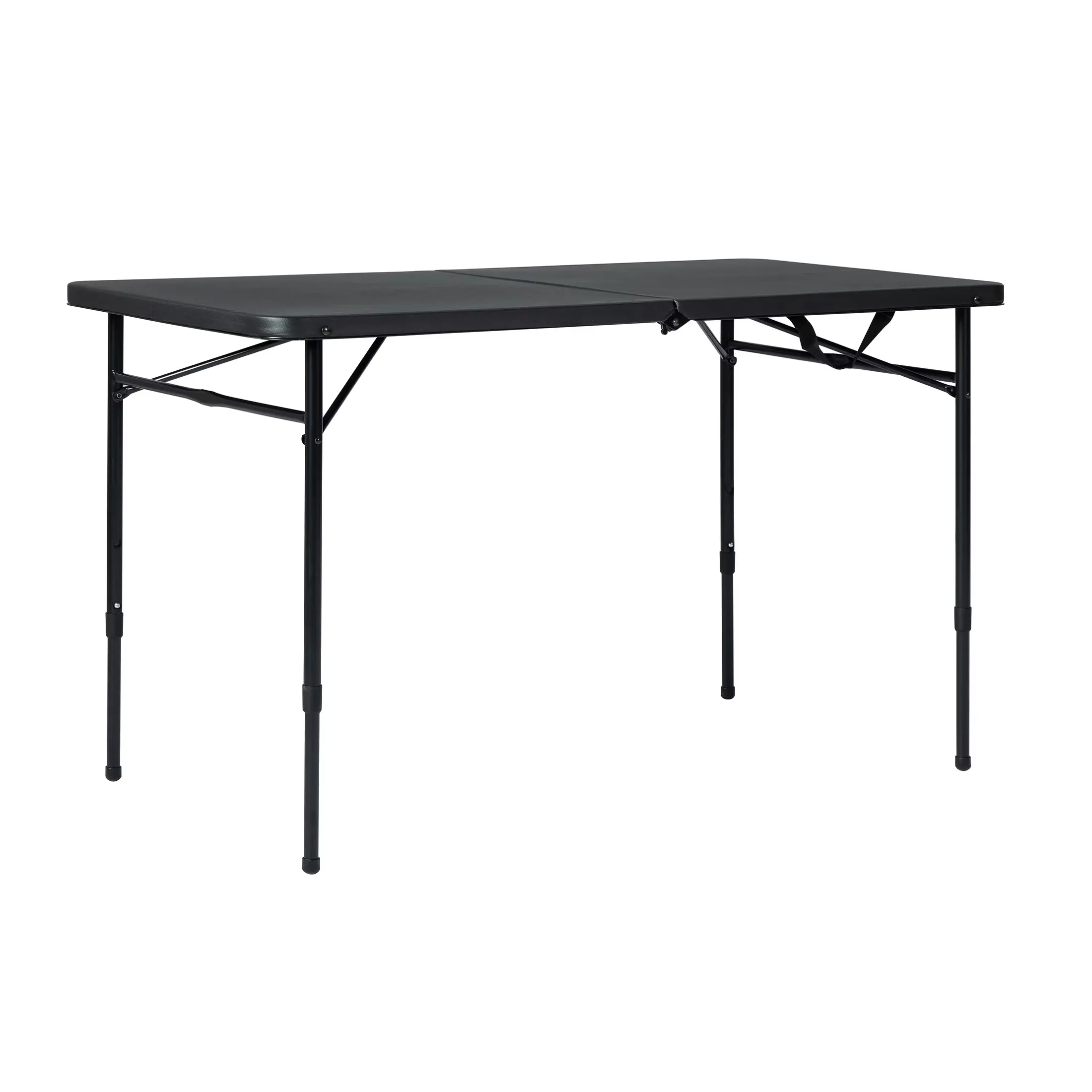 4' Adjustable Height Centerfold Folding Table, Black
