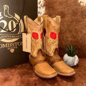 Red Rose Tombstone Cowgirl Boots