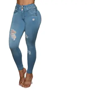 BON BON UP Women's Colombian High-Waisted Skinny Denim Jeans - REF:8001, Lady Clothes, Classic 3-Button Closure, Super Stretch Fit, Lightweight, Comfortable Bottoms