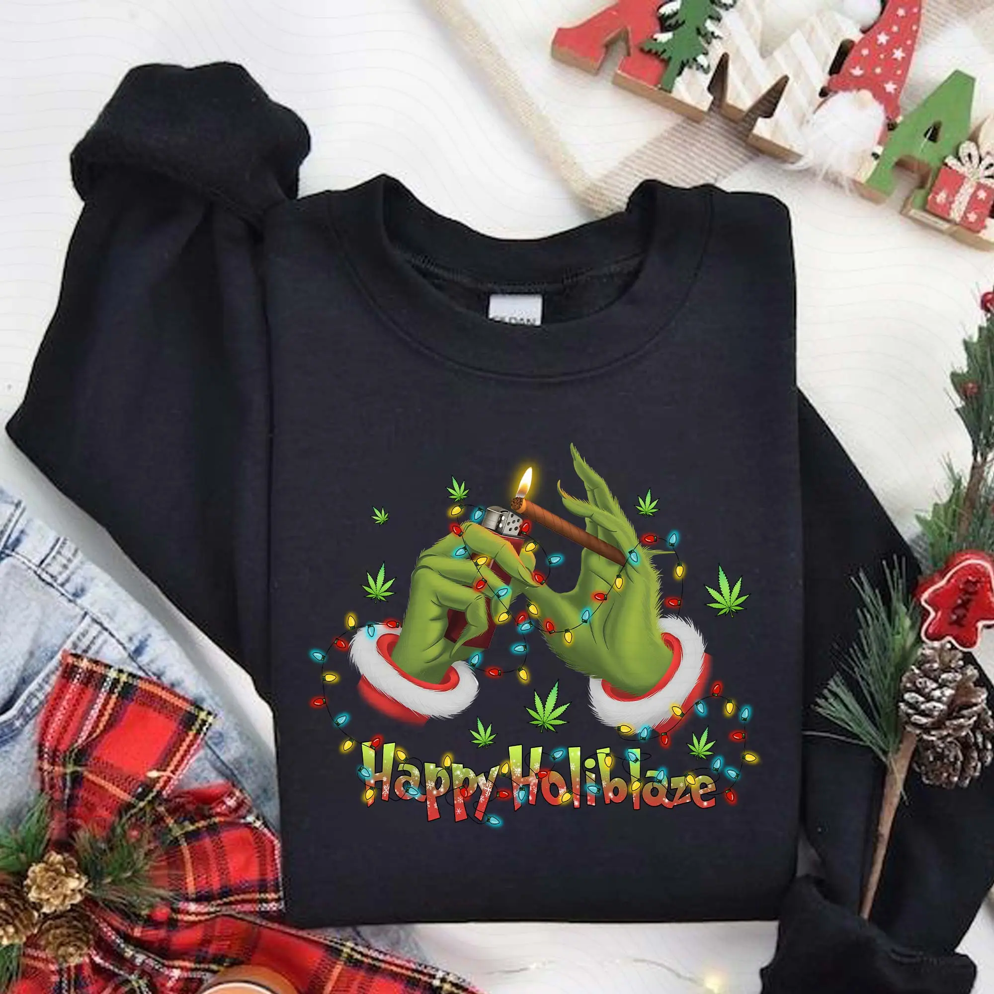 Green Lighting Cannabis Merry Weedmas Sweatshirt for Men and Women, Christmas Hoodie, Christmas Sweater for Season SW0102