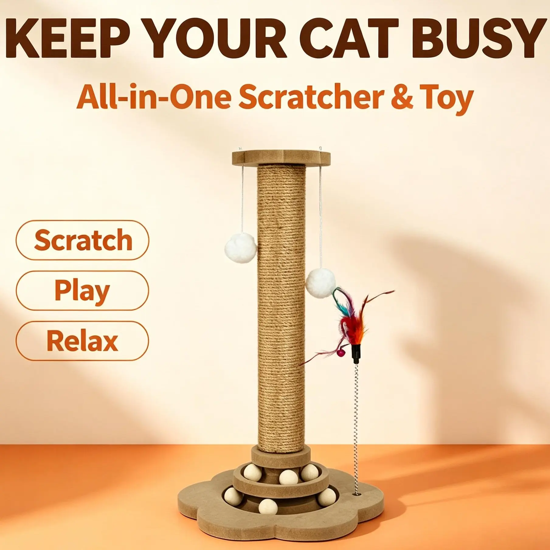 Sisal Cat Scratching Post with Ball Track Toy