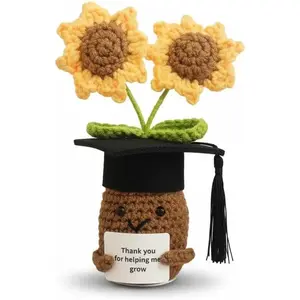 Teacher Appreciation Gifts – Cute Crochet Doll with Sunflowers & Graduation Cap – “Thank You for Helping ME Grow” Card – Teacher Gifts for Women, End of Year Teacher Gifts