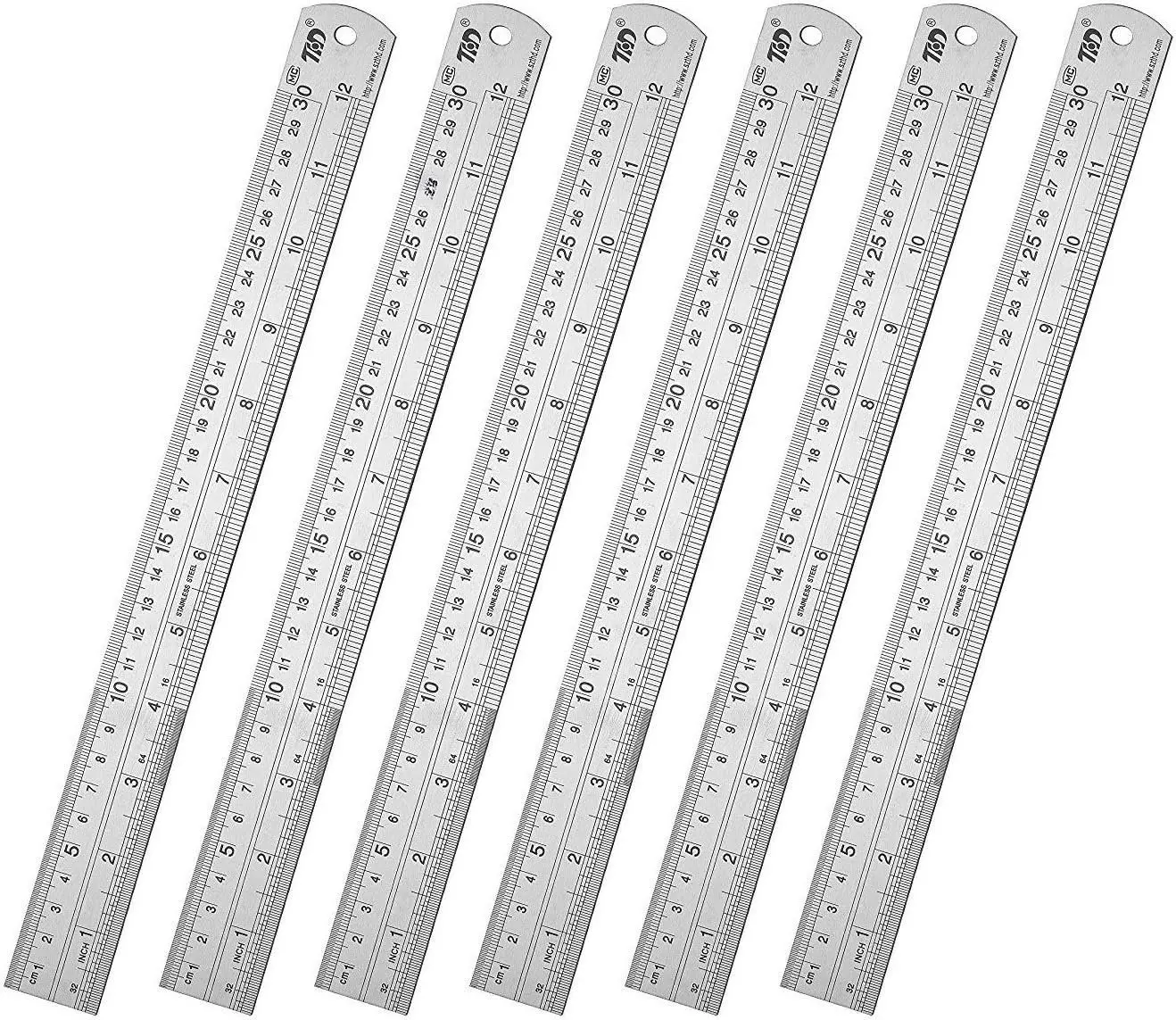 Classic 12 Inch Stainless Steel Ruler Set of 6, Heavy Duty, Straight Edge, Non-Bendable, Rust &  Resistant