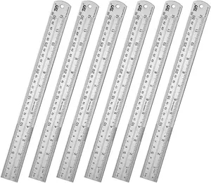 Classic 12 Inch Stainless Steel Ruler Set of 6, Heavy Duty, Straight Edge, Non-Bendable, Rust &  Resistant
