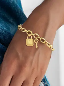 Women's Elegant Stainless Steel Chain Bracelet, Lock Shape Initial Heart Key Design, Fashionable Ladies' Jewelry