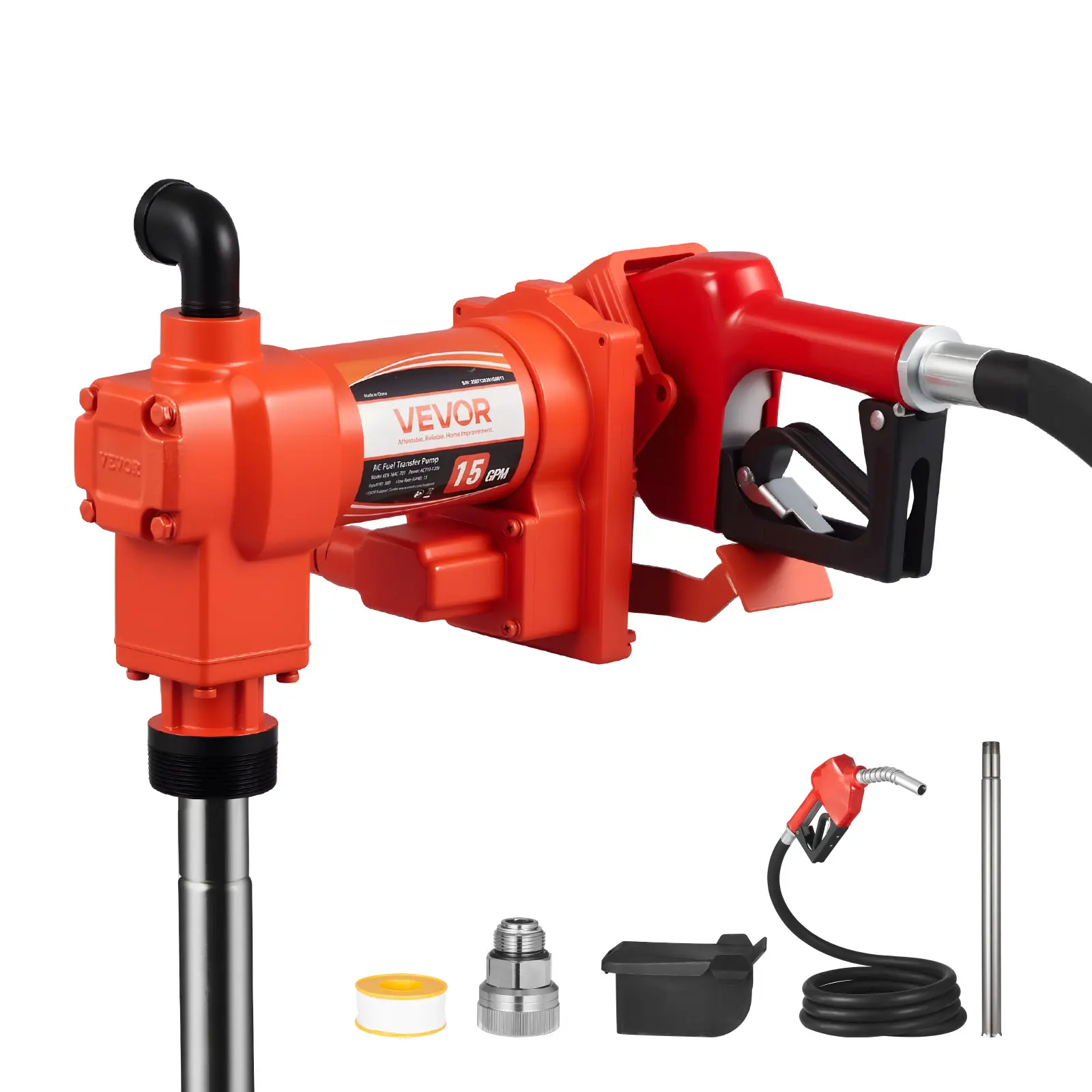 【summerfinds】VEVOR Fuel Transfer Pump 110V, 15 GPM 57 L/min, AC Electric Oil Transfer Pump, with Auto Shut-Off Fuel Nozzle & Discharge Hose, High Flow Kit for Gasoline, Diesel, Kerosene, Biodiesel, Ethanol Blends