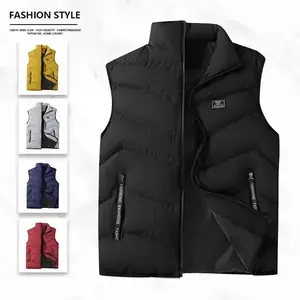 Men's Stand Collar Down Vest, featuring a stylish casual design, available in multiple colors, filled with warm padding, practical zipper pockets, suitable for everyday commutes and outdoor activities during the fall and winter seasons.