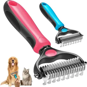 Pet Grooming Brush-Double Sided Hurtless Shedding and Dematting Undercoat Rake Comb for Dogs and Cats, No More Nasty Shedding or Flying Hair