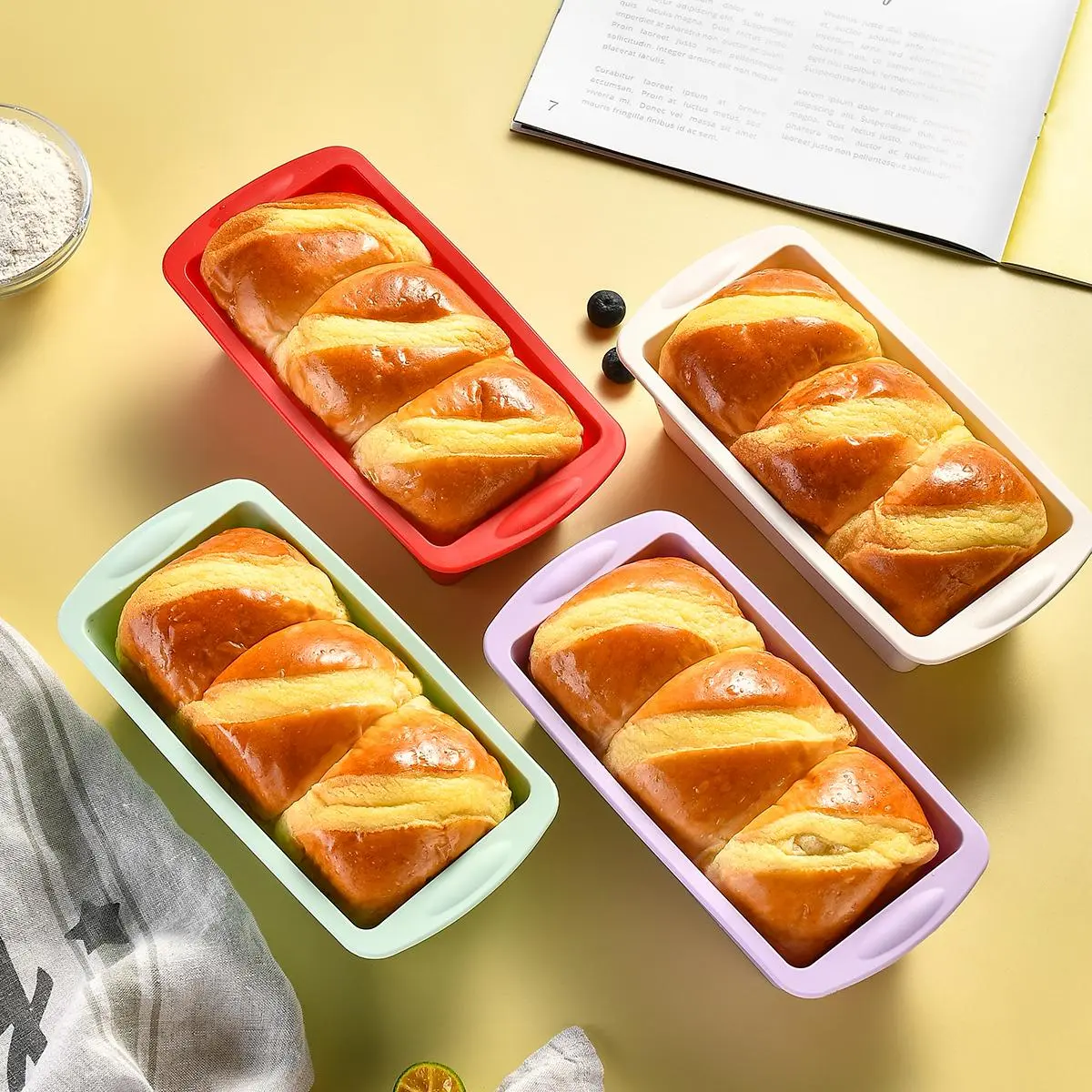 Silicone Rectangle Bread Pan, Silicone Loaf Molds, 4pcs/set Non-stick Bread Baking Pan, Baking Tools, Food Oven Accessories, Bakeware, Kitchen Accessories