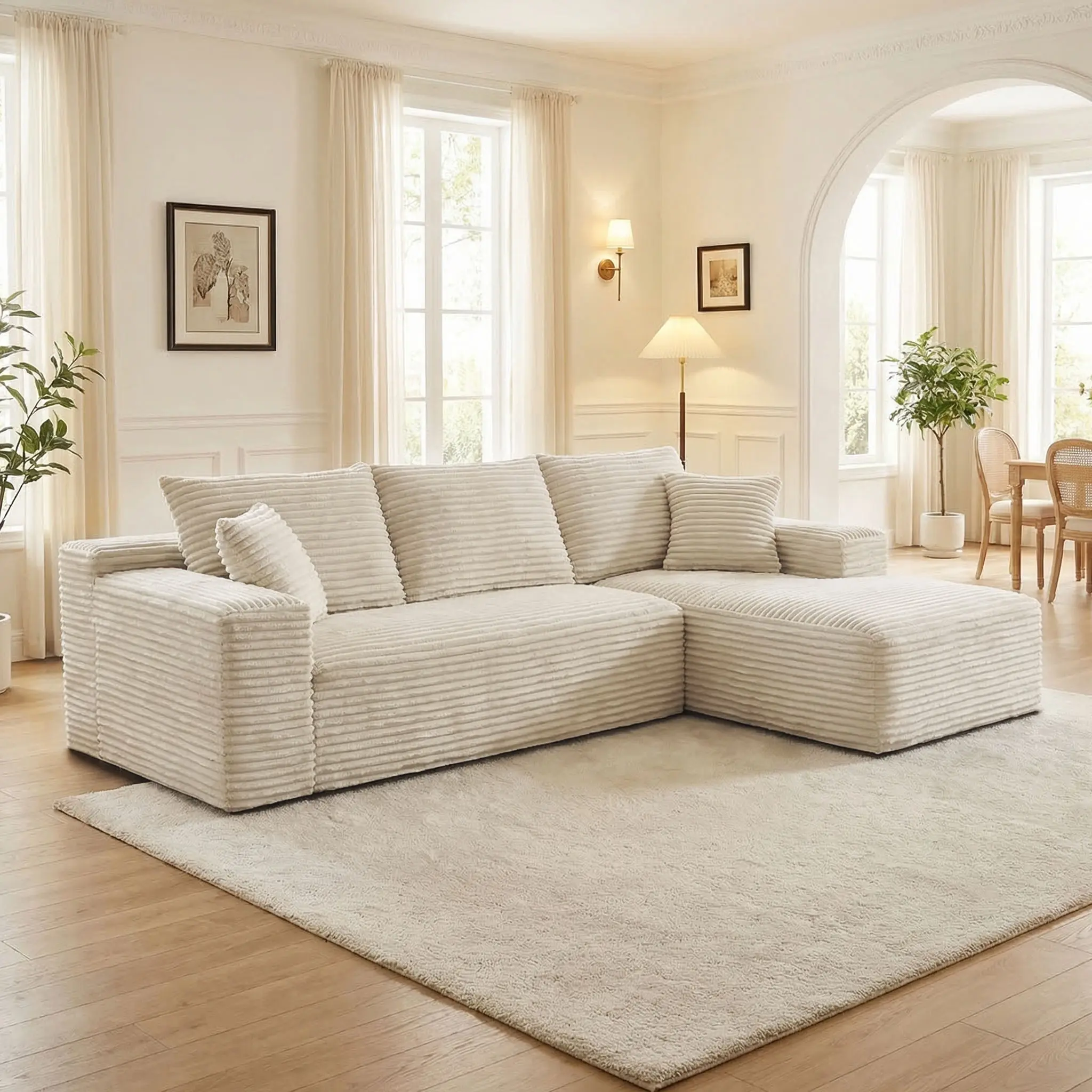 Oversized Chaise Lounge Sofa 105.9" Cloud Sectional Couch with L-Shape Chaise Upholstered Corduroy Velvet for Living Room & Bedroom Modular Convertible Loveseat SofaBed