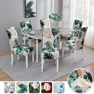 Leaf Flower Print Chair Cover, 4/6pcs Modern Chair Slipcover, Elastic Slipcover, Chair Protector for Home Living Room Dining Room, Home Decor