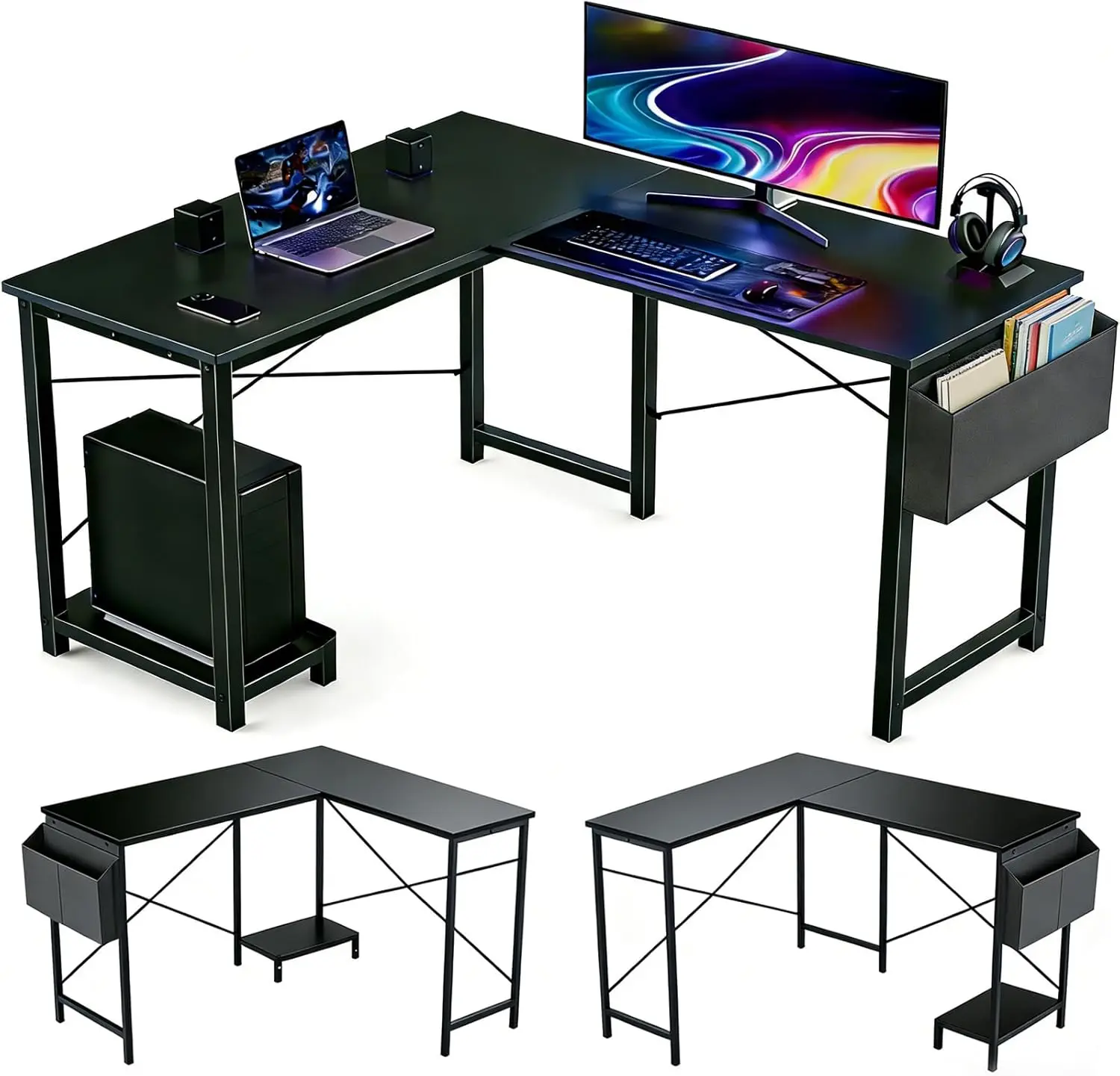 L Shaped Desk, 50 Inch Reversible Computer Desk Corner Gaming Table ...