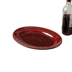 2/4 pieces 12-inch ceramic fish plates, kiln-fired pottery, retro red, large and elongated, spacious capacity, dishwasher safe, microwaveable