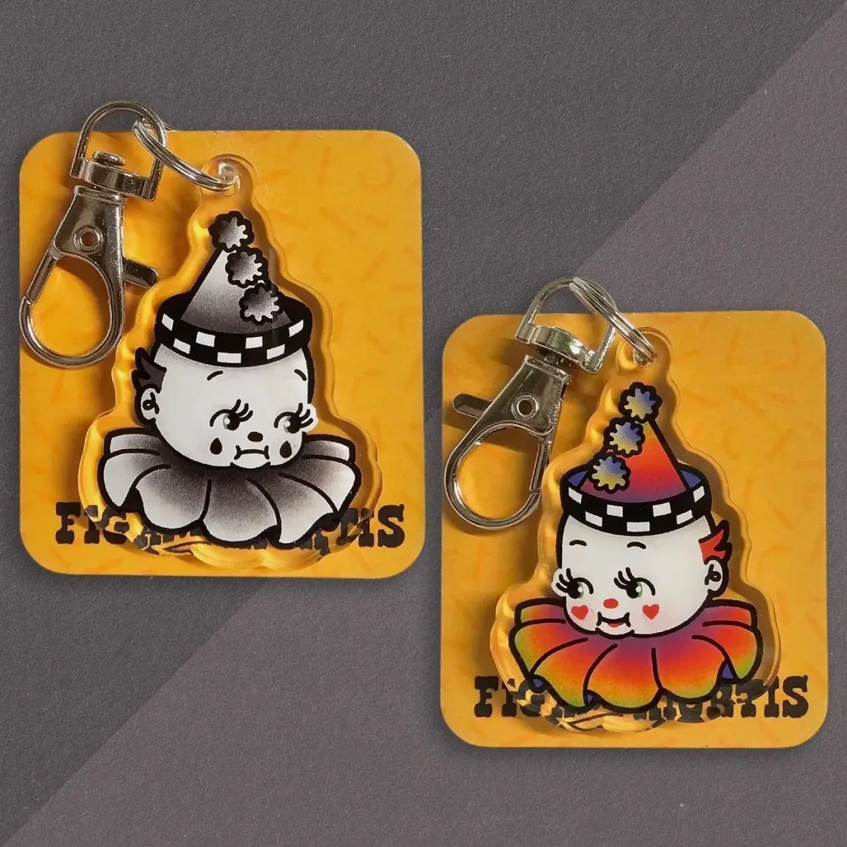 2 ops  Kewpie Clown Keychain, Clown Charm, Kewpie Keychain, Clown Keychain