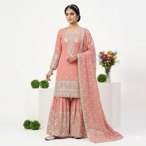 Indian Sharara Dress for Women Original Casual Summer Womenswear with Intricate Embroidery and Floral Patterns