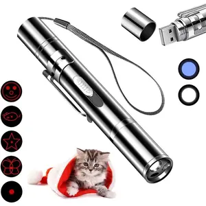 USB Rechargeable Pet Laser Toy Handheld Pointer 5 Red Laser Patterns Indoor Interactive Cat Dog Toy