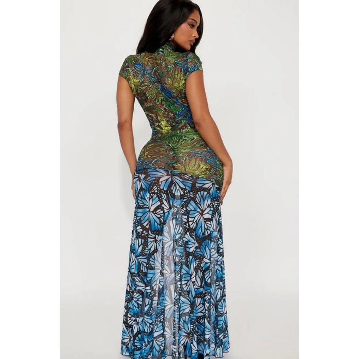 slim fit dress slacks Green Lace Maxi Romper With Sleeves and Slits main image 1