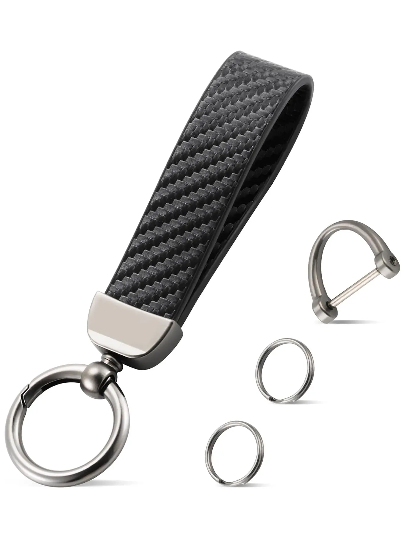1pc Leather Keychain, Imitation Carbon Fiber Car Key Chain with Anti-Lost D-Ring and 2 Key Ring, Car Accessories, Mother's Day and Father's Day gifts Universal Keychain for Men and Women, Stylish Keychain, Keyrings for Keys